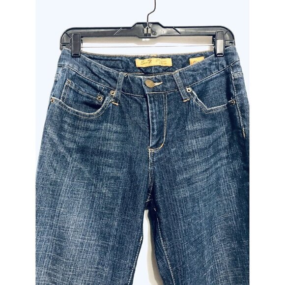 Seven7 Womens Size 4 Distressed Flare Jeans Boho Hippie Stretch Pockets - Picture 2 of 6